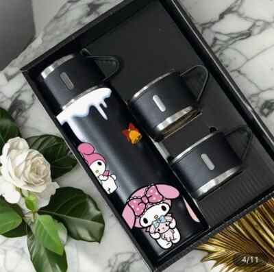 My Melody Sanrio Thermos 17oz Gift box 4pc Set Insulated Steel Kawaii Black