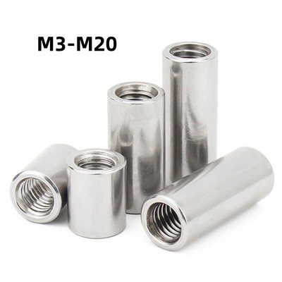 M3 M4 M5 M6 M8 - M20 THREADED SLEEVE ROD BAR STUD ROUND CONNECTOR NUT LONG NUTS