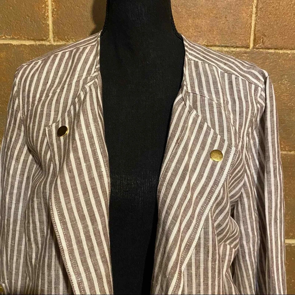 Chaqueta Blazer Chico's Rayas 100% Lino Frente Abierto Para Mujer L Grande Foto 3 de 4