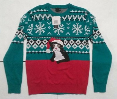 Alex Stevens Men's Snowflake Ugly Christmas Sweater Cat Fair Isle Large Cat NWT