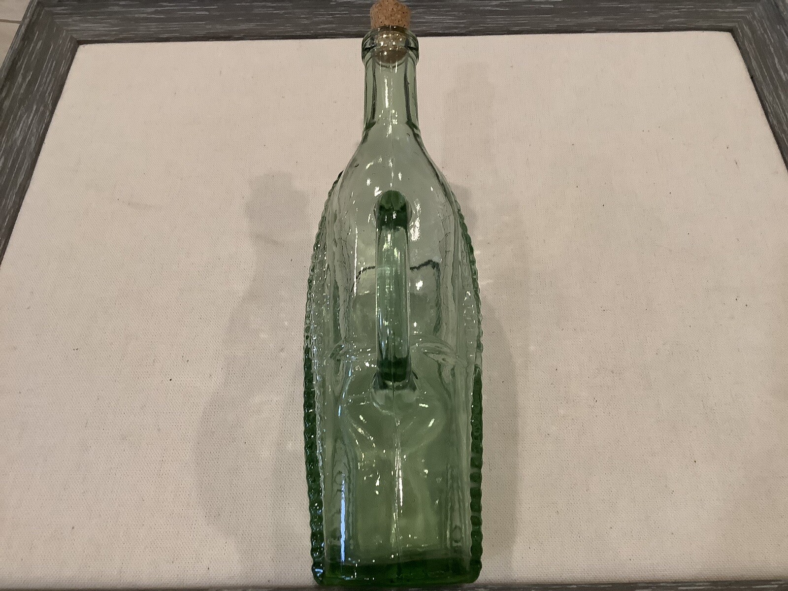 Vintage Wine Bottle Decanter Basket Pattern Greenish Hue Hand Blown