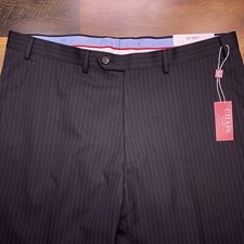 Chaps Slim Fit Dress Pants Mens 38x30 Black Striped Flat Front New