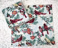 Set Of 8 Christmas Dinner Napkins 16 in X 16.5 Cardinals Holly Pine Vtg Floral
