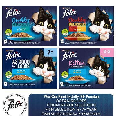 96 x 100g Felix Katzennassfutter Countryside, Ocean Rezepte oder Mix Fisch in Gelee