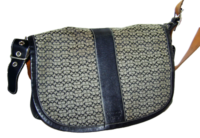 COACH Saddle Bag 5706 Signature Black Grey Jacquard & Leather