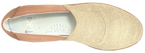 DE OSU -Spain -Women's Tan Leather Linen Slip-ons Loafers -European Shoes Sz 5-9 - 第 4/5 張圖片