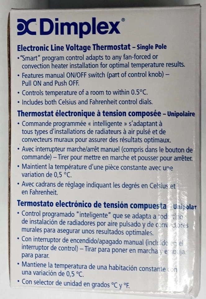 Dimplex ETS610W1 Electronic Line Voltage Single Pole Thermostat (White Color) Foto 4 de 4
