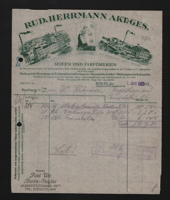BERLIN, Rechnung 1925, Rud. Herrmann AG Seifen Parfümerien