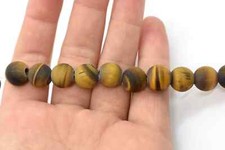Tiger's Eye Matte / Frosted Big Hole Round Beads 10mm, 2.5mm, 8-inch Strand