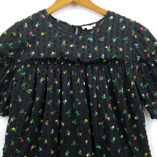 J Crew Crewcuts Dress Girls 12 Black Cotton Floral Ruffle Tiered Eyelet Clip Dot - Picture 6 of 10