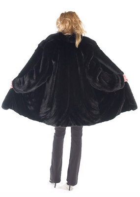 Black Real Mink Fur Jacket Women - Fox Trimmed Ranch Mink Design