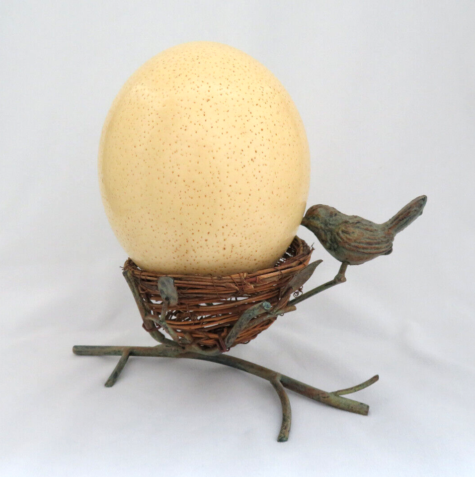 Iron Bird w/ Twig Nest Holding a Genuine Ostrich Egg eBay