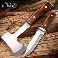 Timber Wolf Set with Sheath - Camp Axe and Fixed Blade Knife, Carbon Steel