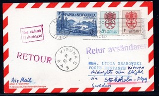 PAPUA NEW GUINEA CARD KIRUNA 1962 POSTMARK TO SWEDEN RETURN TO SENDER #023