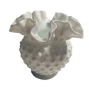 Vintage Fenton Milk Glass Hobnail Ruffled Rim Vase 5x4.5”. No Chips Or Cracks