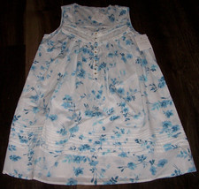 NWT Eileen West WHITE/AQUA DREAM Floral 100 Cotton Lawn Gown Women's S LACE