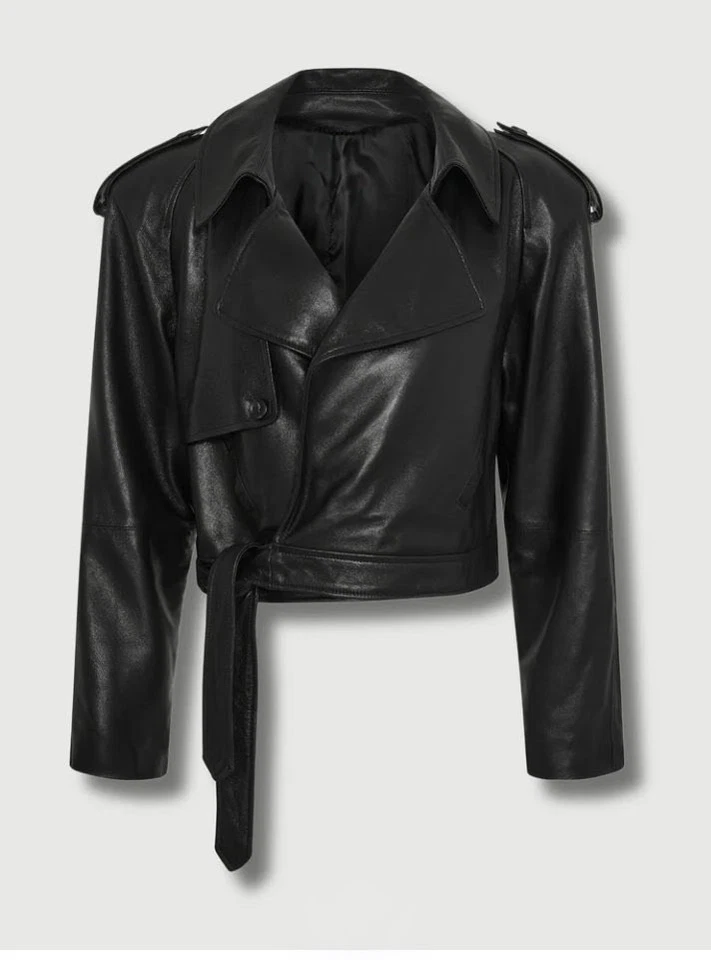 Star Colecttion Damen Schwarze Lederjacke Easy Rider Moto Biker Kurz - Bild 4 von 4