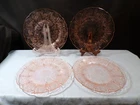 Set of 4 Jeannette Cherry Blossom Pink Depression Glass Dinner Plates 9" Wide