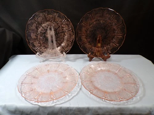 Set of 4 Jeannette Cherry Blossom Pink Depression Glass Dinner Plates 9" Wide