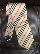 Burberry London Silk Tie Beige Nova Stripe Classic Designer Neck Tie