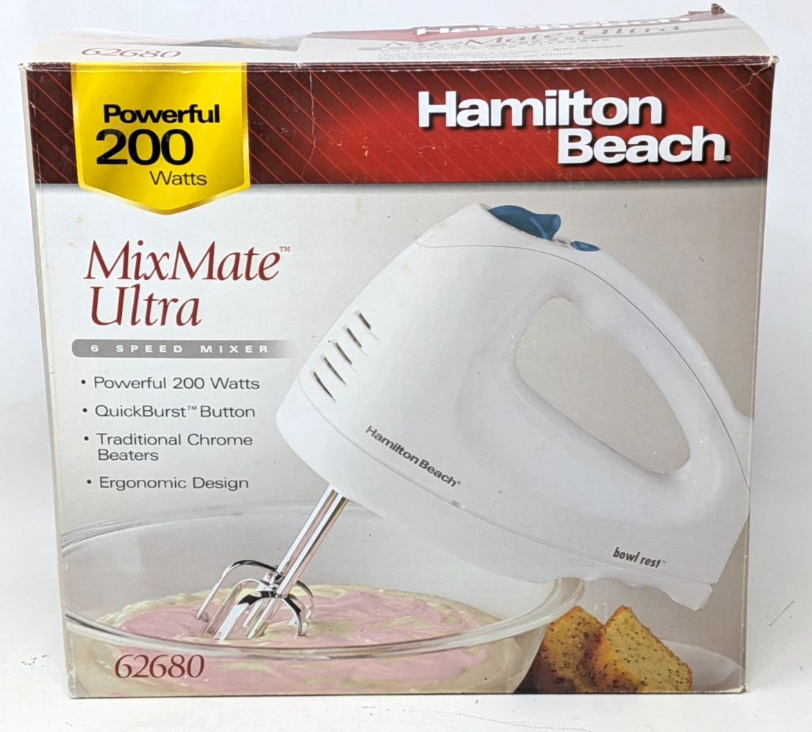 New Vintage Hamilton Beach MixMate Ultra 6 Speed 200 Watt White Hand Mixer 62680
Opens in a new wind