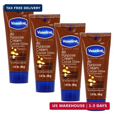 Vaseline All Purpose Cream Cocoa Glow, with Pure Cocoa Butter, 4-Pack, 1.41 FL O