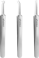 3Pcs Silver Professional Blackhead Tweezers Set,Acne Removal Kit with Precision