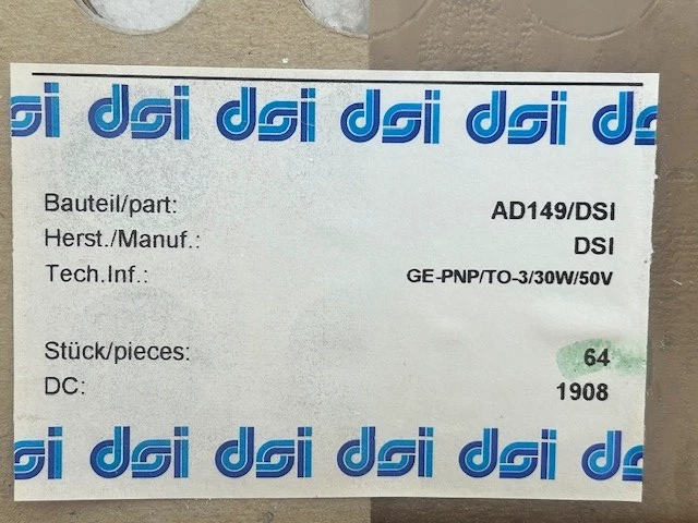 5 Stück Transistor - AD149 - DSI - TO-3 - 30W - 50V HFE=33-100 AT 1A/1V - Bild 2 von 2