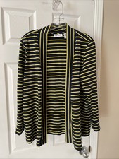 Denim Co Open Front Cardigan Gorgeous Pretty Blue Yellow 3/4 Sleeve Sz LP