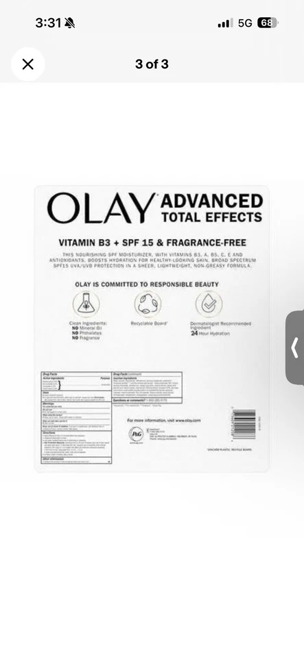 Crema hidratante Olay Advanced Total Effects SPF15, 3,4 fl oz Foto 3 de 4