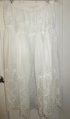 Edwardian White Eyelet Trim 100% Cotton Snap Waist Skirt w Elasic Waist Slip