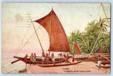 Colombo Ceylon Sri Lanka Postcard Katamaran Native Fishing Boats 1925