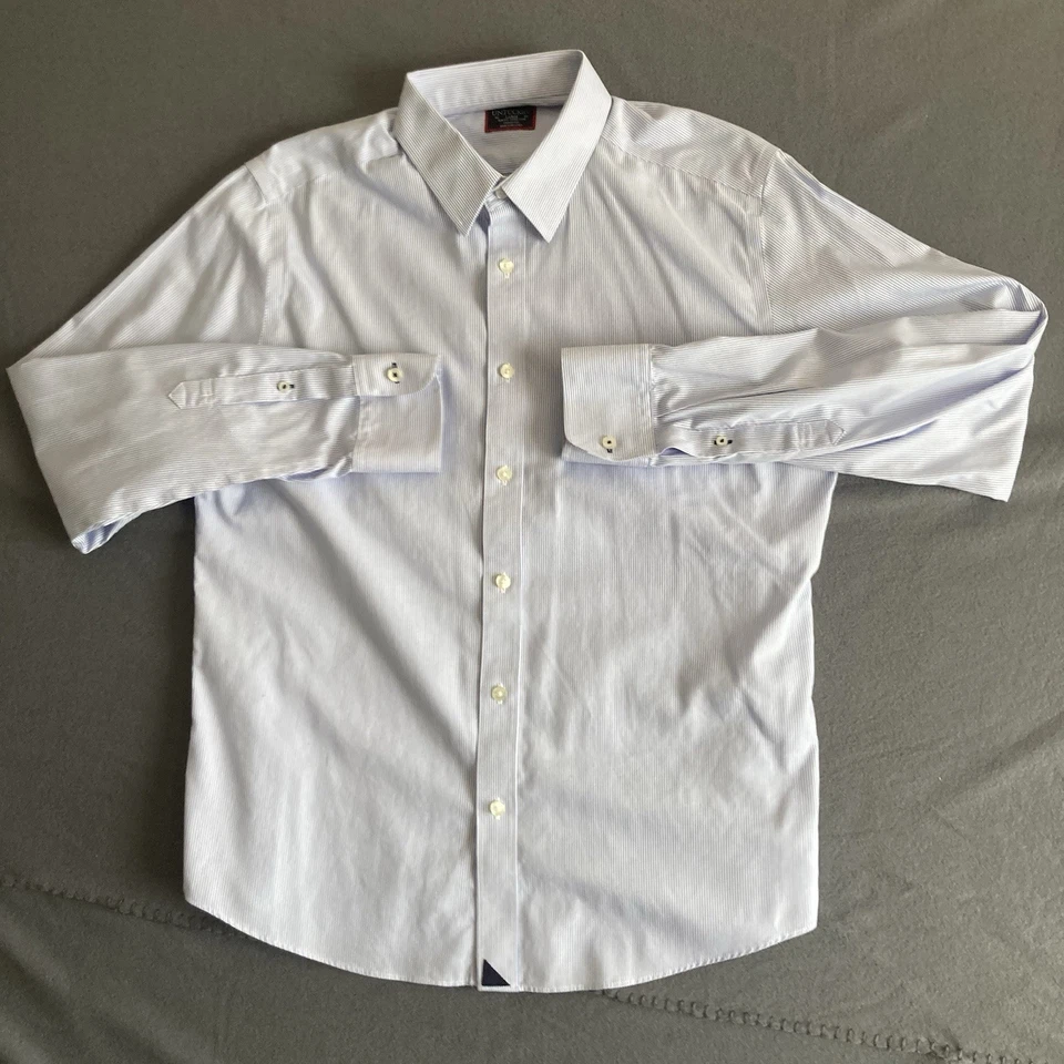 UNTUCKit Bordeaux Shirt Men's Large Slim Fit Blue Stripe Wrinkle Free Button Up - Image 2 of 4