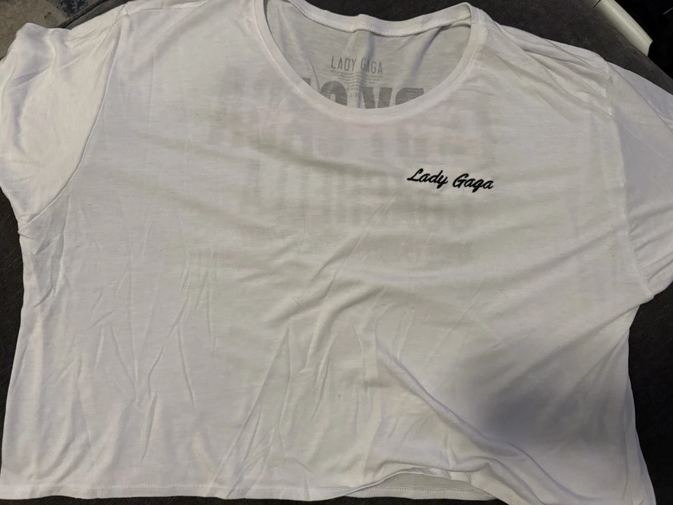 Lady Gaga Joanne Coachella 2017 Cropped Shirt White L/XL Rare Festival Merch - Image 2 of 4