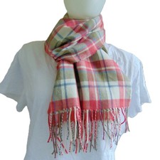 Vintage Made in Germany 100 Cashmere Plaid Fringe Scarf Soft Winter Wrap