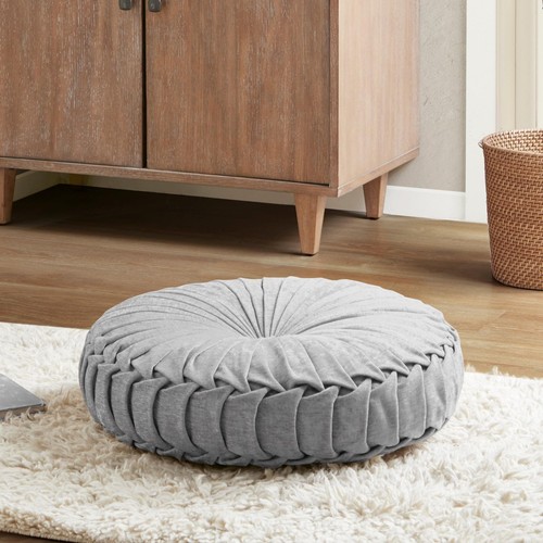 Loretta Chenille Round Floor Pillow Meditation Cushion, Soft Color & Natural ...