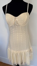 Cream Lace Corset Mini Dress Ribbon Ruffle Coquette Ballet Core Fairy Size M