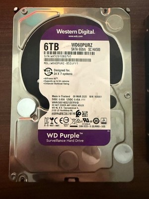 Western Digital Purple WD60PURZ Surveillance 3.5'' SATA 6TB, Low Usage hours!