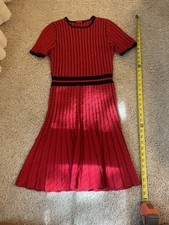 Red Short Midi Dress with Black Trim- Waistba...