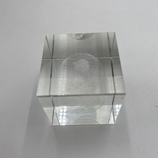 3D Laser Etched Clear Crystal Glass Square Cube Paperweight World Globe