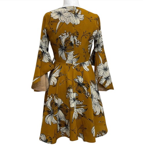 Zero DC dunkelsenfgelb Blumen Fit & Flare Glockenärmel Boho Minikleid Gr. M - Bild 3 von 14