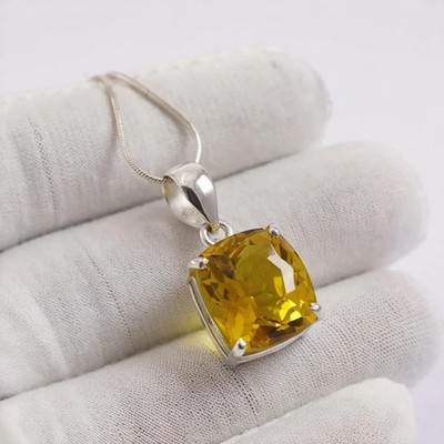 Natural Yellow Topaz Pendant Healing Gemstone,Sterling Sliver Jewelry With Chain