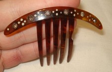 Vintage Faux Tortoise Shell Rhinestone 5 Prong Hair Comb Brush Jewelry Accessory
