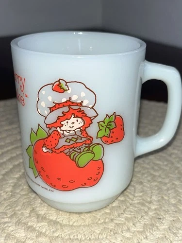 Vintage 80s Strawberry Shortcake Milk Glass Cup Mug Anchor Hocking Made In USA