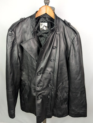 Barneys CO-OP Leather Jacket Pea Coat Sz 54 IT 44 US Black Men's SOFT