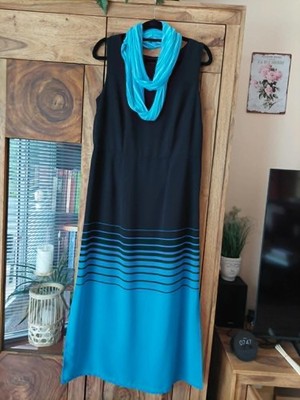 bcp selection Maxikleid Kleid Damenkleid Sommerkleid schwarz Schal türkis M L 42