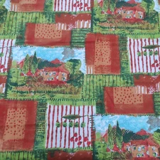 Vintage Cotton Fabric Landscape Print Fields Mountain Quilting Sewing Craft W54"