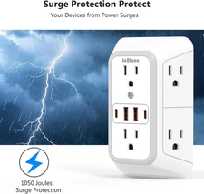 USB Wall Charger Power Strip Surge Protector with 4 USB Ports (2 USB C) Plug ...