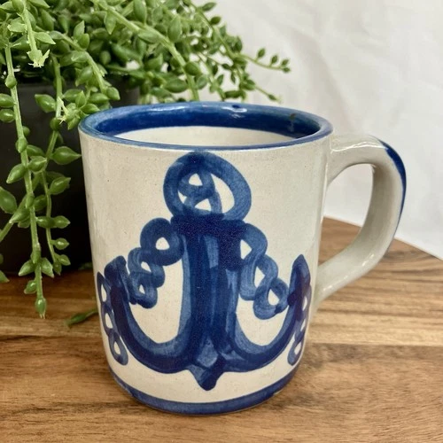 Vintage Louisville Pottery Stoneware Anchor Mug Cup Hand Painted Anchor Away!