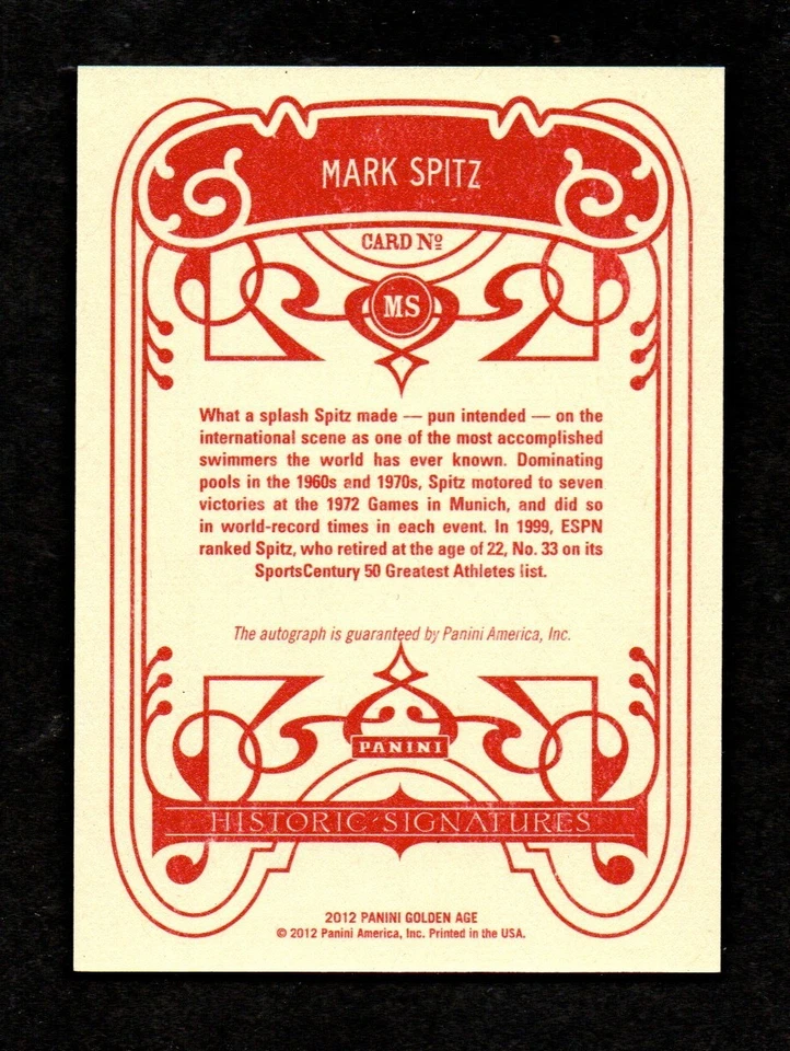 Assinaturas históricas da Era de Ouro 2012 MARK SPITZ nadador olímpico pátio - Imagem 2 de 2